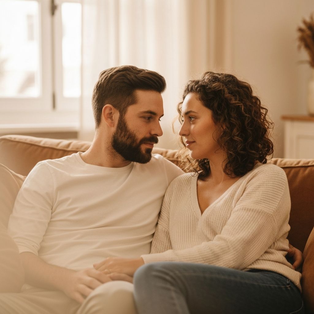 A happy couple having a deep conversation together